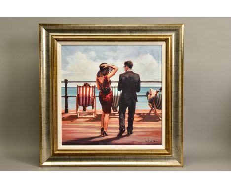 MARK SPAIN (BRITISH CONTEMPORARY) 'TREADING THE BOARDS', male and female figures on a promenade, limited edition print 94/195
