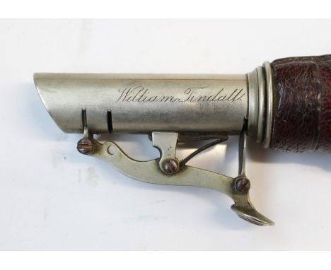 Brass powder flask, Leather shot flask by William Tindall, 36 Calibre shot mould, and a Colts patented Petersons 36Cal multi 