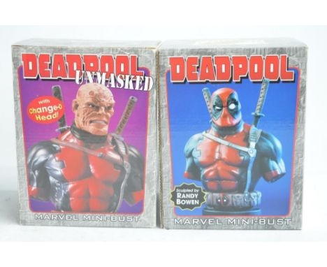 Two 1/8th scale 62 tall Bowen Designs Marvel Deadpool cold cast porcelain limited edition mini-busts to include Deadpool Unma