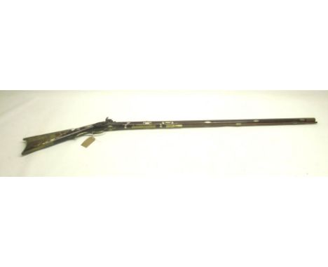 Kentucky .45 percussion cap rifle, with 'Warranted' engraved to plate, 43” octagonal barrel, dolphin head hammer with drum an