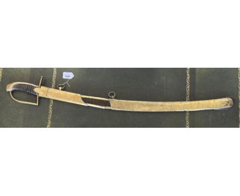 Late 18th century French Light Cavalry sabre, 30" cured single broad fullered blade with engraved detail, complete with woode