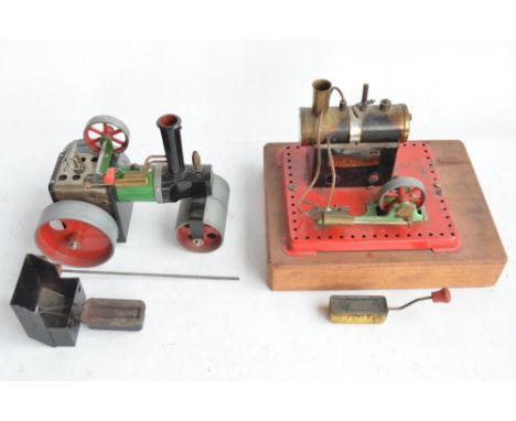 Two Mamod live steam engines to include a steam roller and a stationary engine 