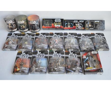 Collection of Star Wars action figure sets to include 11x Hasbro Saga Collection 4" range figure sets with exclusive hologram