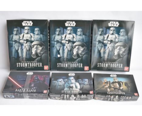 Collection of six Star Wars themed plastic model kits from BanDai to include 3x 1/6th scale Stormtroopers (all code 0210505-6