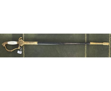 Late 20th century Norwegian court sword by Wilkinson Sword, 30" single fullered blade with makers details and two piece mothe