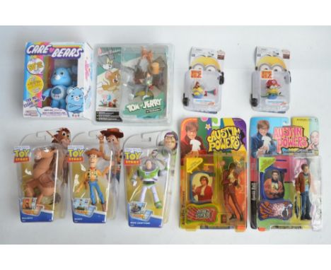 Collection of nine cartoon, comedy and computer animation themed action figure sets to include McFarlane Toys 6" Austin Power