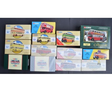 Thirteen 1/50 scale diecast bus models from Corgi including 5 unopened/factory tissue wrapped examples to include 97179 Banfi