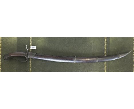 19th century Vietnamese short sword, 26" slightly curved blade, dog of Foe pommel and metal mounted lacquered wood scabbard 