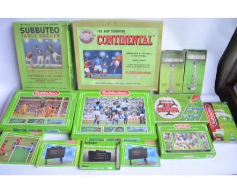 Collection of vintage and modern Subbuteo table football sets to include 2 floodlighting sets (1 incomplete), 'Continental' s