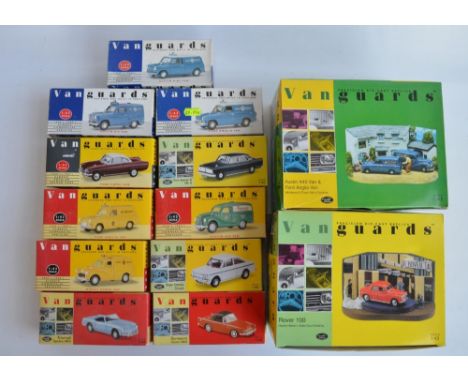Collection of Lledo 1/43 scale diecast Vanguards model cars and diorama sets to include CD1002 Rover 100 heather brown Earls 