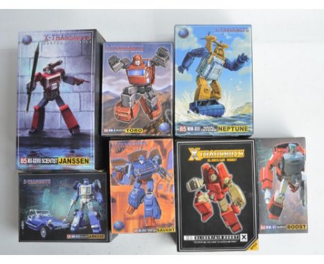 Collection of seven X-Transbot Master X and Master Mini Series Transformer models to include MX-XXVII Scientist 'Janssen' (8"
