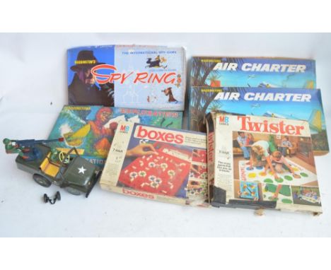 Collection of board games including 2 vintage Air Charter and an Exploration game from Waddingtons etc and a vintage battery 