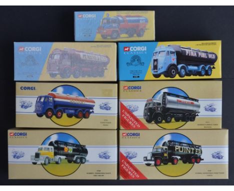 Seven boxed 1/50 scale diecast tanker truck models from Corgi to include 97367 Pointer Scammell Highwayman and tanker trailer