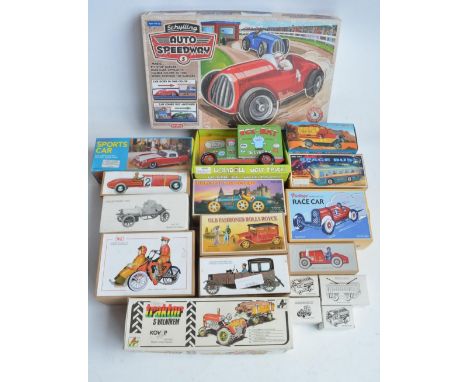 Collection of modern tin plate clockwork and friction powered models to include a Schylling clockwork Auto Speedway and race 