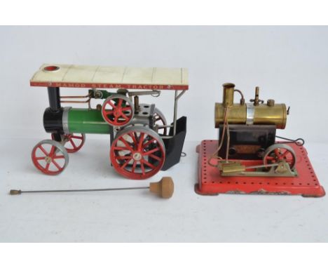 Two Mamod live steam engines to include TE1A traction engine and an SE2 stationary engine, both in good external condition, n