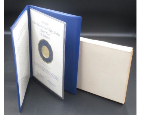 Franklin Mint - The First Two Hundred and Fifty Dollar Solid Coin of Barbados, 21ct 6.6g, in Franklin Mint wallet with COA 