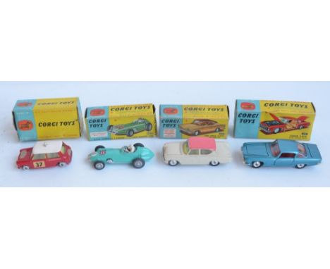 Four vintage boxed Corgi diecast vehicle models to include 317 Monte-Carlo BMC Mini Cooper (3 tyres missing), 152S BRM Formul
