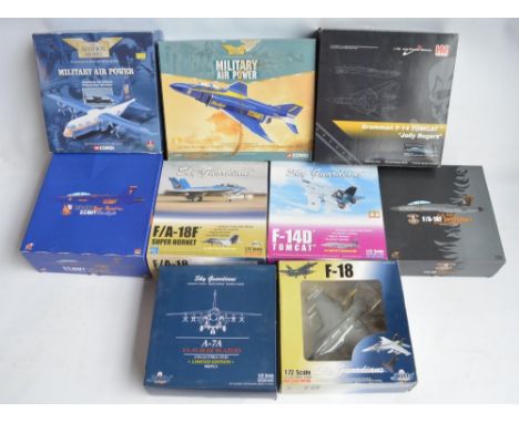 Ten diecast 1/72 and 1/144 scale US Navy and Marines models from Corgi, Hobbymaster, Sky Guardians, JC Wings and Witty Wings,