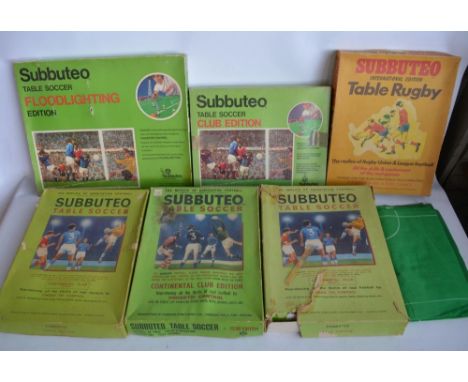 Collection of vintage Subbuteo sets (please note 1 box with figure sets) including Floodlighting edition and table Rugby set 