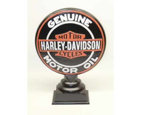 Cast alloy convex Harley Davidson Motor Oil sign on pedestal base, H51.5cm 