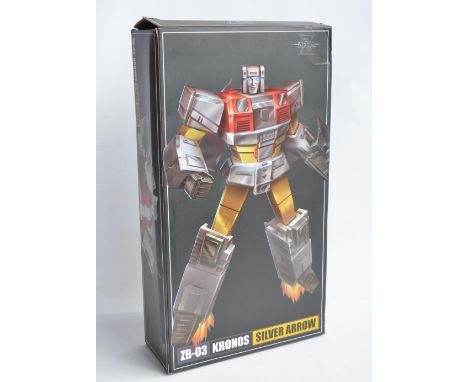 Zeta Toys ZB-03 Kronos Silver Arrow oversize Transformer model in at least near mint condition (possibly never displayed) wit