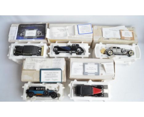 Five boxed 1/24th scale diecast car models from Franklin Mint to include a 1939 Maybach Zeppelin, 1930 Bugatti Royale Coupe N