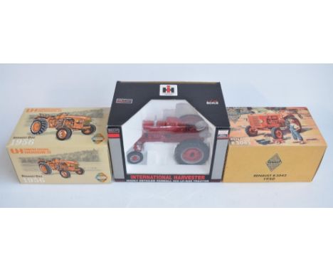 Three boxed 1/16 scale diecast tractor models to include Universal Hobbies 1950 Renault R3042 (model mint) and 1956 D22 (mode