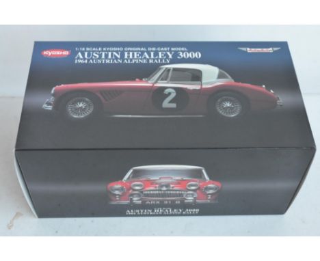 Kyosho 1/18 scale highly detailed diecast Austin Healey 3000 1964 Austrian Alpine Rally (item no 08146A), signed by Paddy Hop