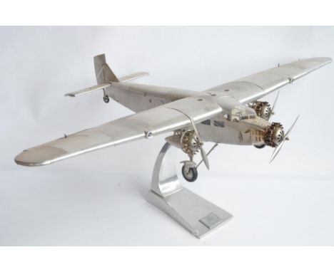 Large museum standard Ford Trimotor static model aircraft model with solid polished metal stand by Authentic Models (USA), wi