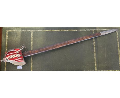 GR V Royal Highlanders of Canada officers basket hilt sword, 33" blade with etched detail including regimental badge and make