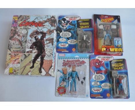 Collection of Spiderman themed action figures to include Hasbro Amazing Spiderman Bombastic Bag-man and Toy Biz Flip and Swin