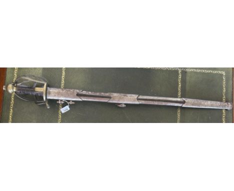 18th century Danish Pallasch cavalry sword, 33" straight blade with top narrow fuller and broad central fuller, brass hilt st