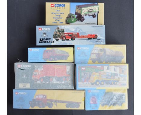 Eight 1/50 scale diecast commercial vehicle models from Corgi Classics to include 6x unopened/factory tissue wrapped examples