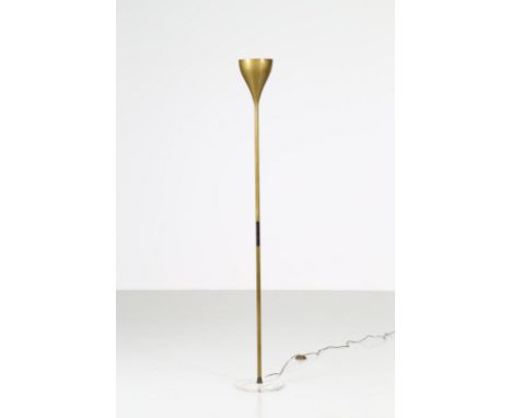 Floor lamp. Marble and brass. Cm 25,00 x 175,00 x 25,00. Marble base, brass stem. Working, 50s.