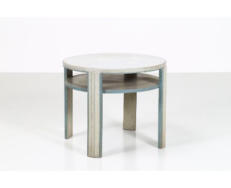 Coffee table. Wood. Cm 80,50 x 65,00 x 80,50. Gray and light blue painted wood, 30s.