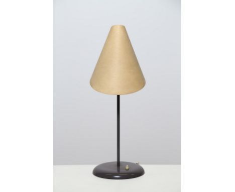 Table lamp. Lacquered metal. Cm 22,00 x 59,00 x 22,00. "La lune Sous le Chapeau" table lamp, produced by Sirrah, 70s. Lacquer