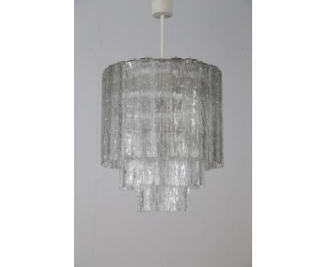 Chandelier. Lacquered metal, glass. Cm 70,00 x 120,00 x 70,00. Structure in lacquered metal and prisms in fancy crystal, 60s.