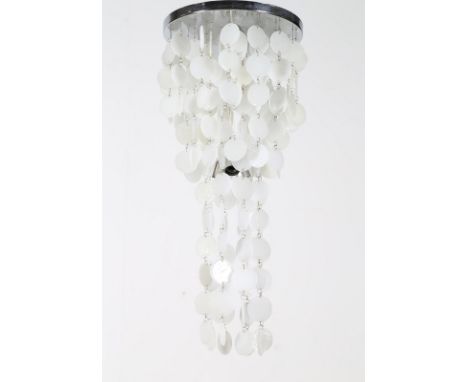 Chandelier. . Cm 39,50 x 100,00 x 39,50. Mazzega Murano Production, 60s / 70s. Chandelier with chromed metal frame and Murano