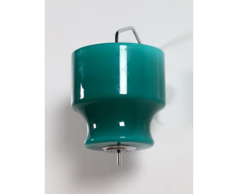 Attribute to. Wall lamp. Glass and chromed metal. Cm 25,00 x 40,00 x 30,00. Wall lamp in chromed metal and green glass, 50s.