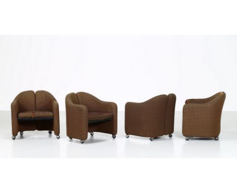 Four chairs. Metal and fabric. Cm 70,00 x 67,00 x 63,00. Four armchairs in metal and original fabric, Series 142, produced fo