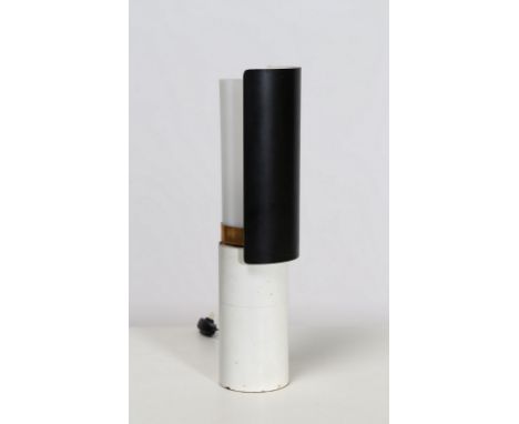 Table lamp. Lacquered metal. Cm 10,00 x 36,00 x 10,00. Table lamp in black and white lacquered metal, 50s.