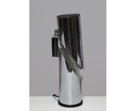 Table lamp. Chromed metal and glass. Cm 11,00 x 35,00 x 10,00. Modular table lamp in chromed metal and glass, for Stil kommen