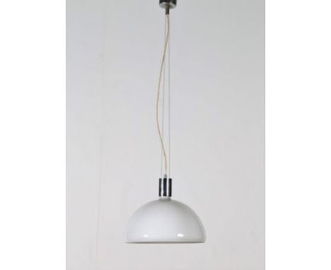 Ceiling lamp. Brass and glass. . Ceiling lamp of the series AM / AS series in chromed brass and opal glass, for Sirrah, 60s.