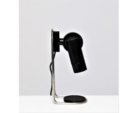 Table lamp. Steel and plastic. Cm 18,00 x 32,00 x 11,00. For Forma e Funzione, Varese, manufacturer's label lower, 70s.