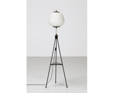 ITALIAN MANUFACTURE Floor lamp. Metal and glass. Cm 40,00 x 140,00. Floor lamp with lacquered metal structure, marble detail 