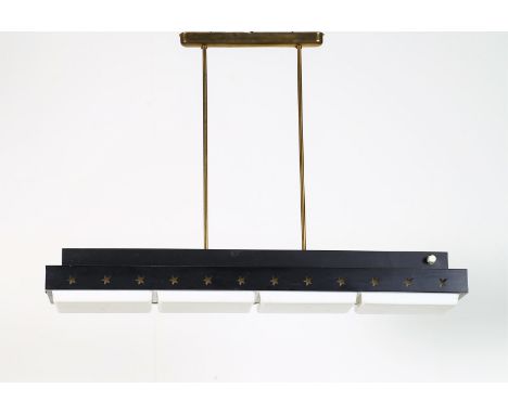 Attributed to. Ceiling lamp. Lacquered metal and brass. Cm 123,50 x 86,50 x 24,00. Ceiling lamp in lacquered metal, details i