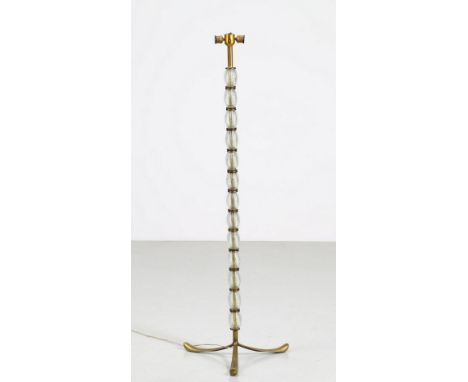 Floor lamp. Brass and glass. Cm 56,00 x 156,00 x 56,00. Floor lamp by Seguso Vetri d'Arte with base and stem in brass and det