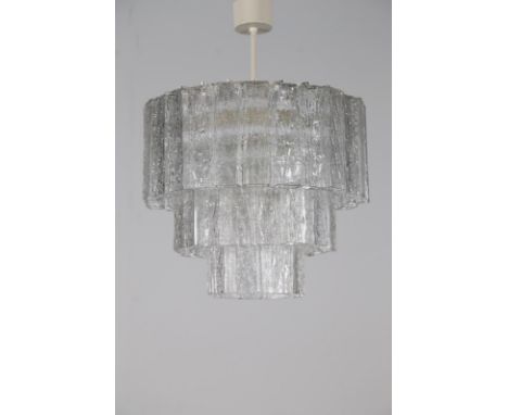 Chandelier. Lacquered metal, glass. Cm 70,00 x 100,00 x 70,00. Structure in lacquered metal and prisms in fancy crystal, 60s.