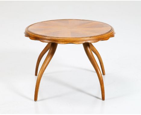 Attributed Coffee table. Wood. Cm 64,50 x 47,00. Low round coffee table for the living room, 40s. Attributed to Varedo's atel