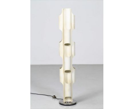 Floor lamp. . Cm 26,00 x 143,50 x 26,00. Floor lamp in lacquered and chromed metal, for Fontana Arte, 70s.